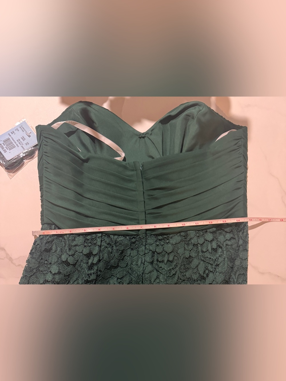 David's Bridal Deep Teal Green Dress with Lace - Picture 3 of 7